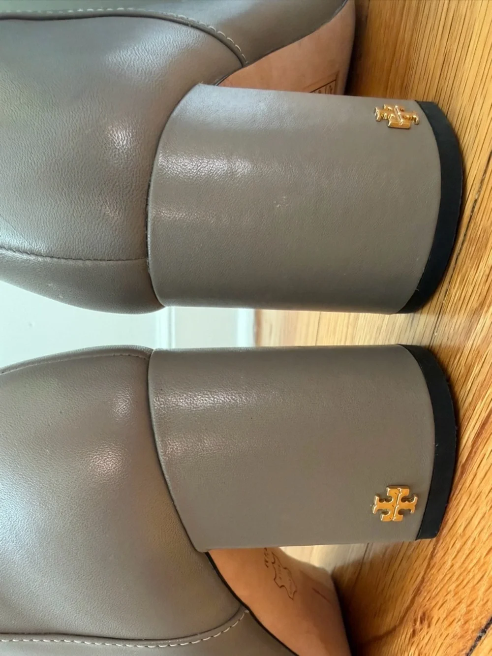 Tory Burch Brooke 7mm Heron Gray Calf Leather Block Heel Ankle Boots Women's 6.5